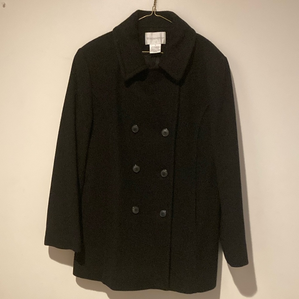 Worthington black wool pea coat women’s 12 lined double breasted like new